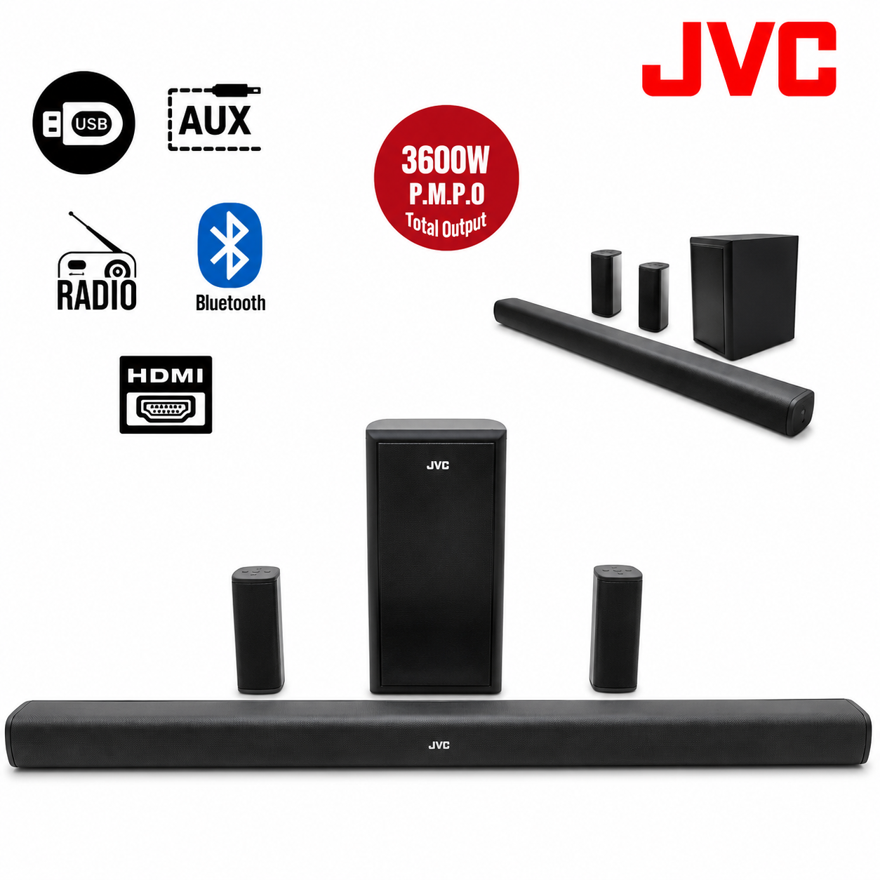 JVC 5.1 Soundbar with Wireless Subwoofer – 3600W PMPO (TH-N430B)