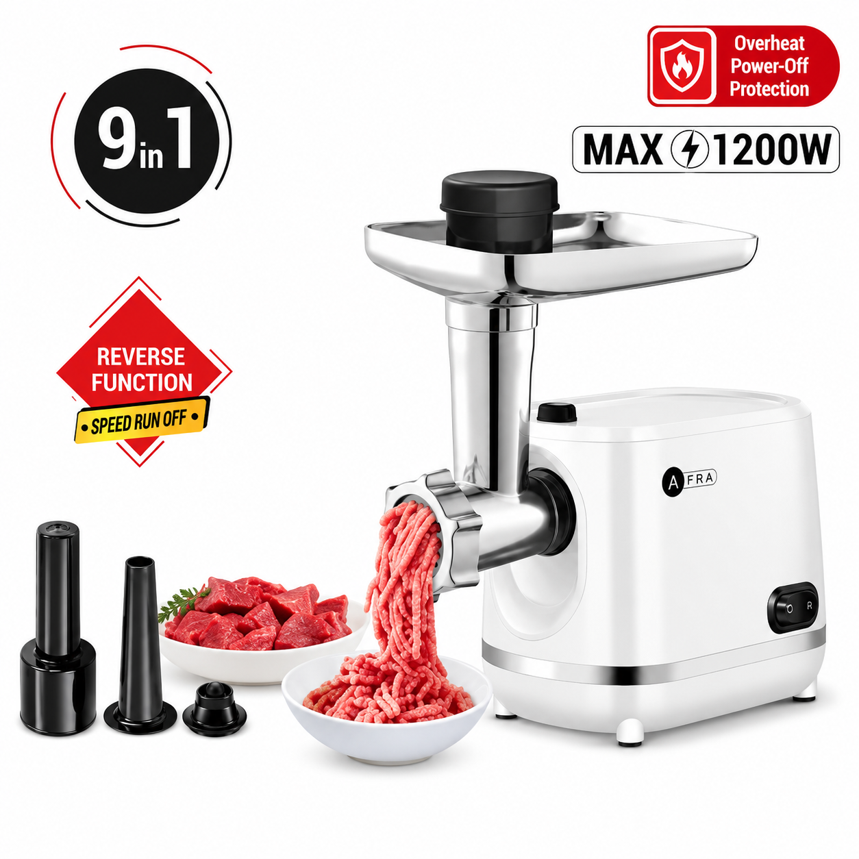 AFRA MEAT GRINDER POWER 1200W WHITE - AF-1200MGWT