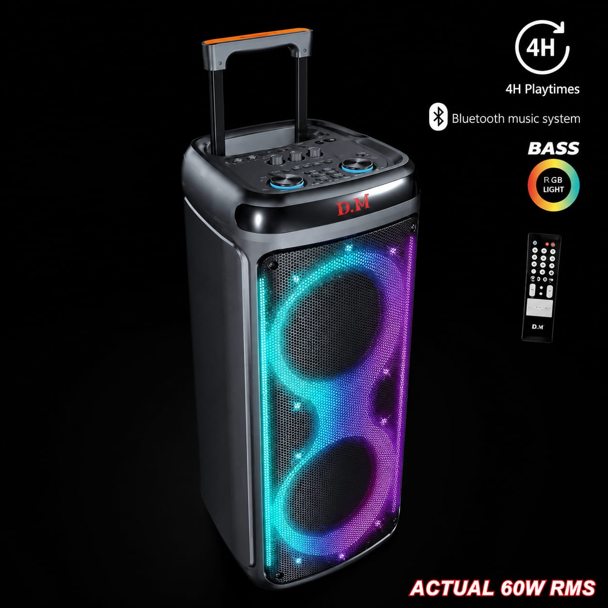 AFRA 60W Trolley Speaker with True Wireless Stereo – Black